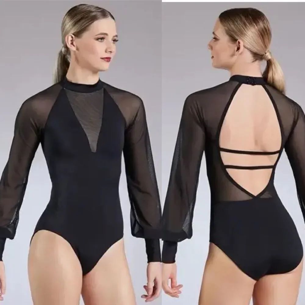 Weissman solo custom Dance costume gray Long Poet Sleeve Leotard MT11817 SA - Picture 11 of 12